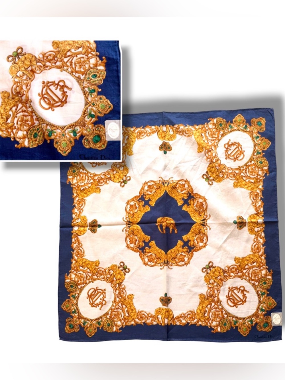 Christian Dior Baroque Leopard Elephant Scarf Handkerchief Bandana Bag Accessory